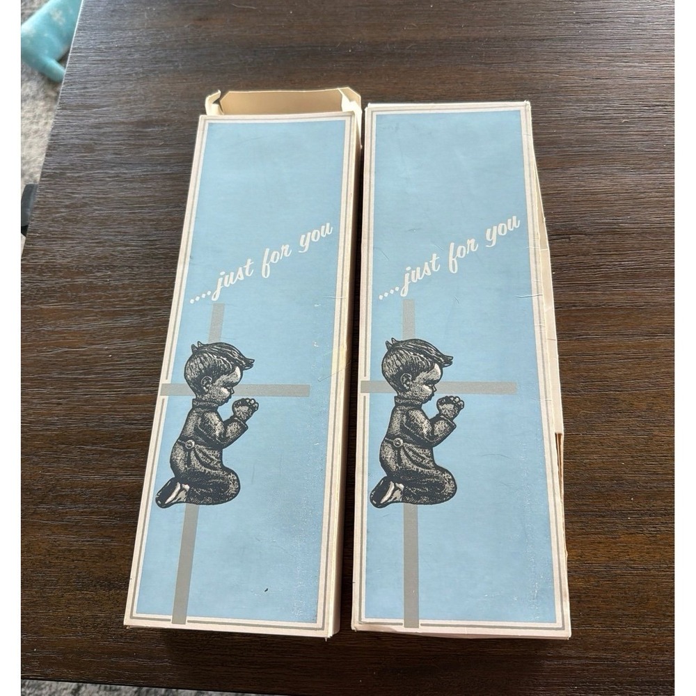 Lot of 2 Vtg 1970 Cawley Gifts Boy Praying Cross Keepsake Wall Decor 6" Gift